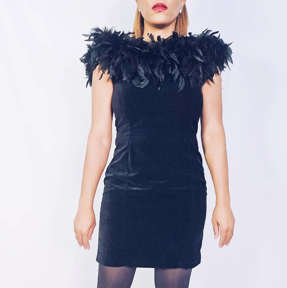 Velvet Feathered Cocktail Dress - Picture 5 of 14